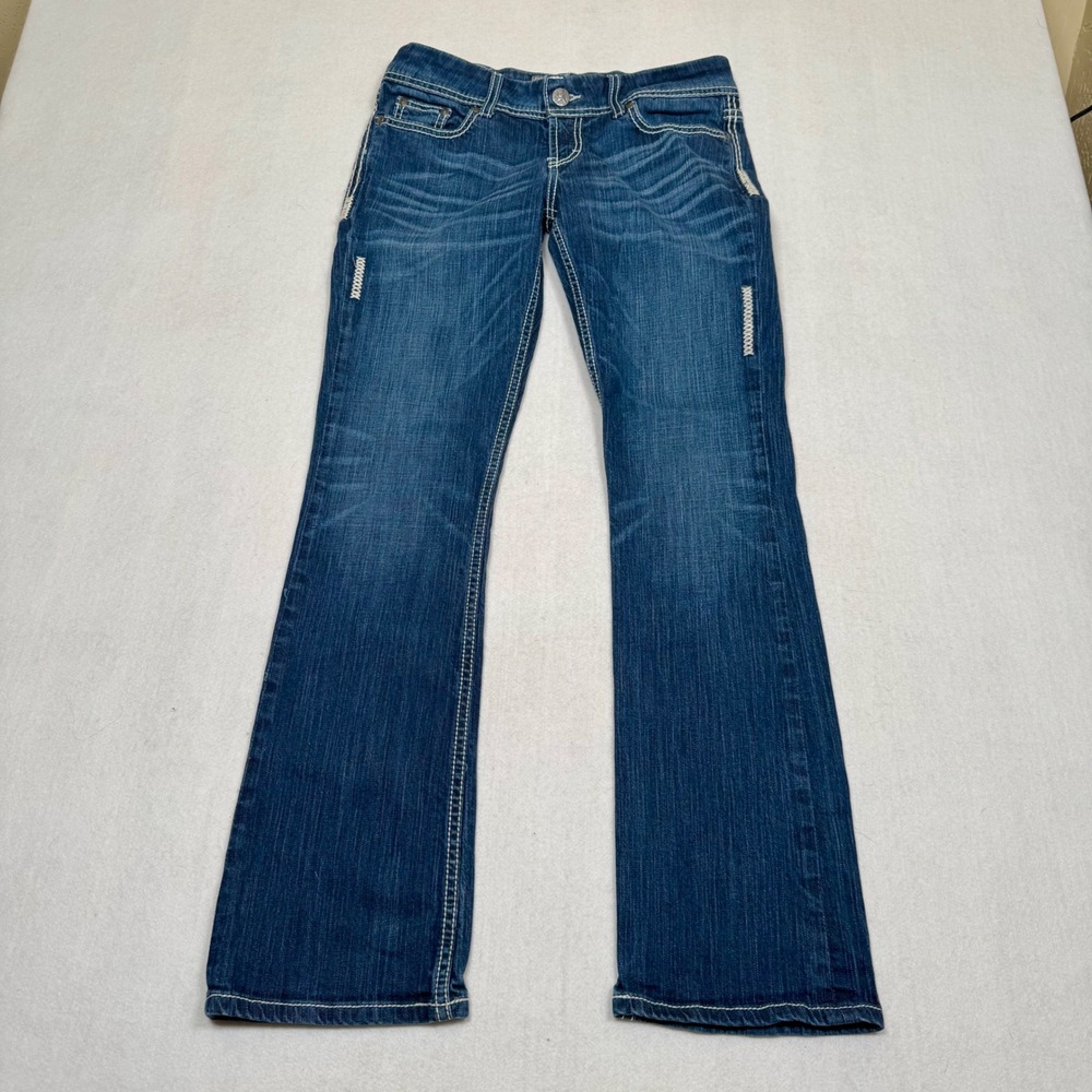 BKE Sabrina Bootcut Jeans 29R Medium Wash Distressed Contrast Stitch BK28133R